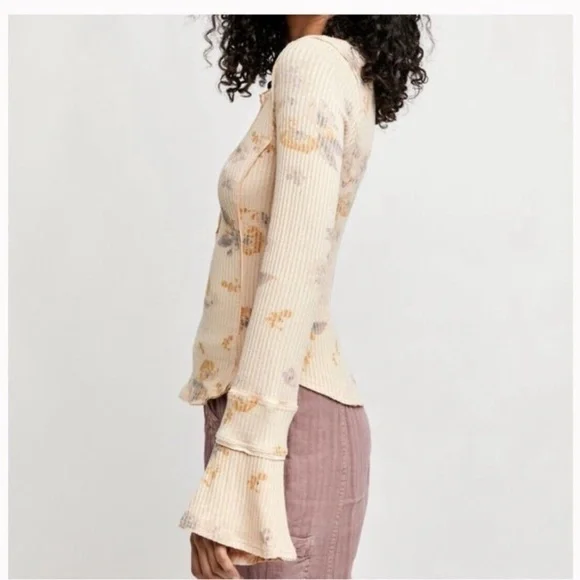 Free People Layer Me Henley Long Sleeve Top in Peach Size XS - Picture 8 of 11